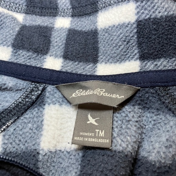 Eddie Bauer Women's Fleece Quarter Zip Pullover Plaid Blue White Size M - Picture 5 of 6